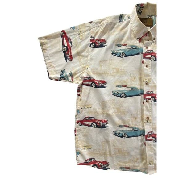North River Outfitters Button Down Shirt Men's XL Classic Cars Beige Red Blue - Picture 9 of 10